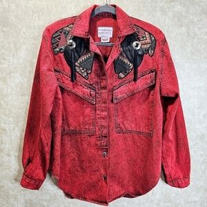 VTG 80's SUNDANCE Denim Wear Red Acid Wash Western Shirt